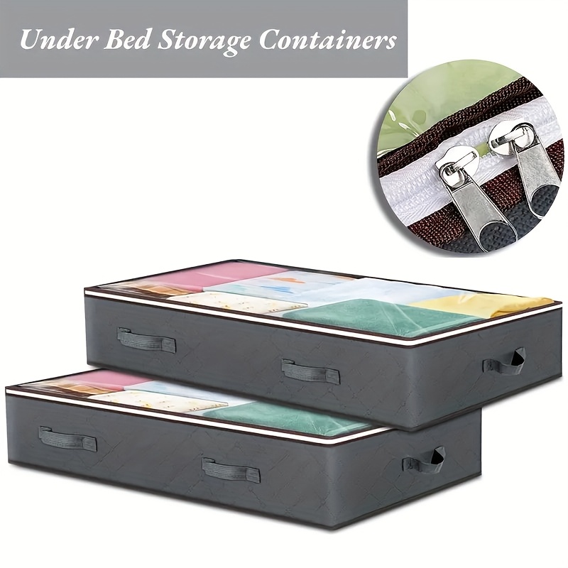 2pcs 23.78-gallon Clear Window Under-bed Storage Boxes - Versatile Organizer For, Clothes, Blankets, And Comforters - Ideal For Bedroom And Dormitory Under-bed Storage, Under-bed Storage