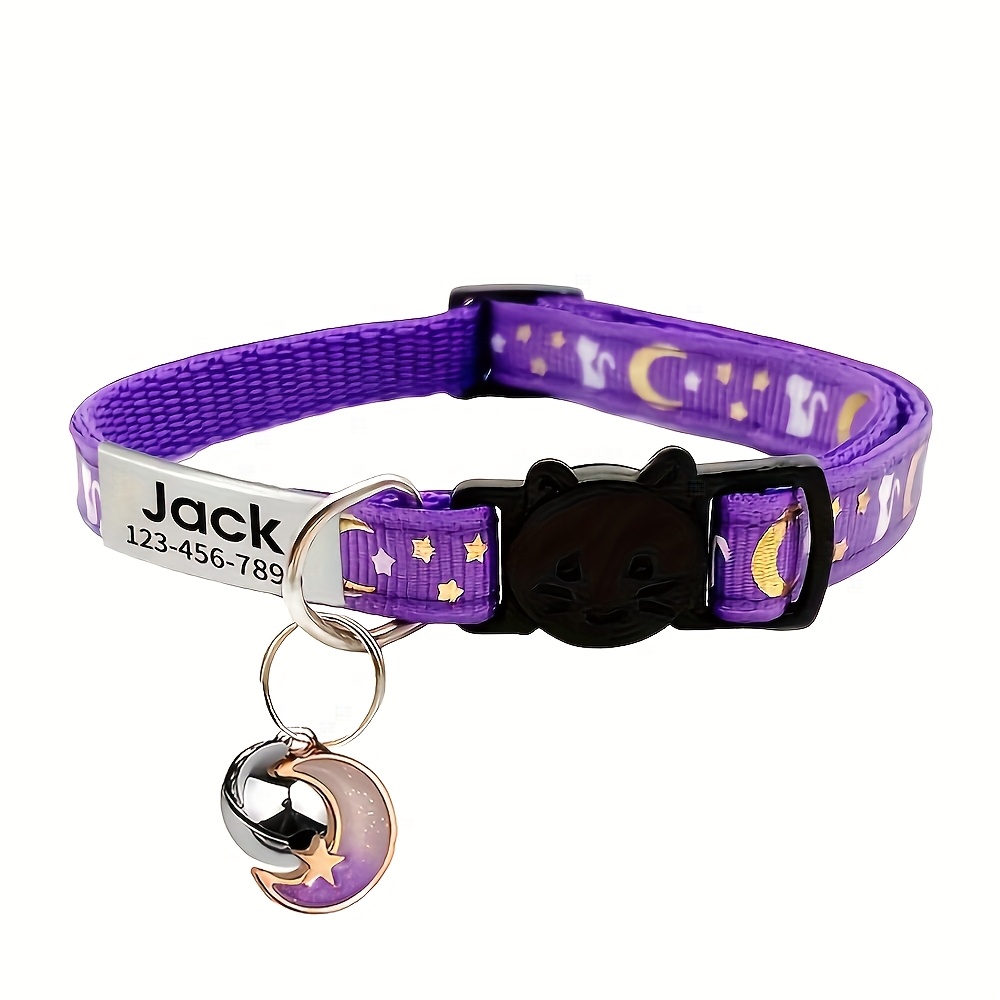 TEMU [customizable Cat Collar] Personalized Cat Collar-[multicolor Cat Collar] Cat Collars - Adjustable, Comfortable Nylon, Cute Moon & Patterns In