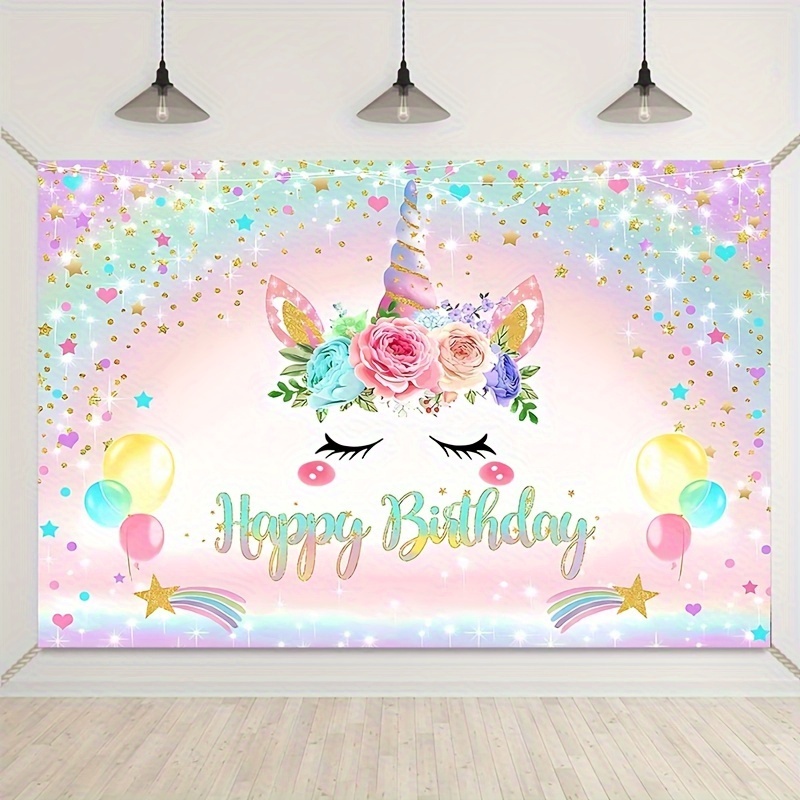 

Unicorn Theme Happy Birthday Party Polyester Backdrop, 100x150cm Rainbow Unicorn Background Banner, Birthday Party Supplies Decoration Without Electricity Needs