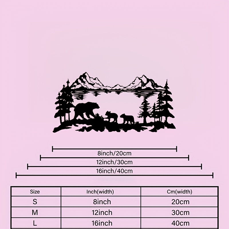 TEMU 1pc Family Mural, Mountain , Bear Metal Wall Art, Bear Decor, Rustic Cabin Fireplace Wall Ornament, Home Decor, Scene Decoration, Themed Party
