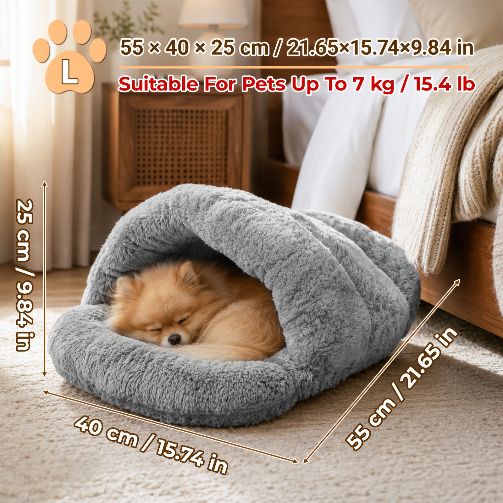 TEMU [2026 Newly Upgraded] Autumn/winter Warm Slipper-style Cat Bed, Semi-enclosed Windproof Cave, 1pc Thickened Insulated Cat Bed, Sleeping Pad For