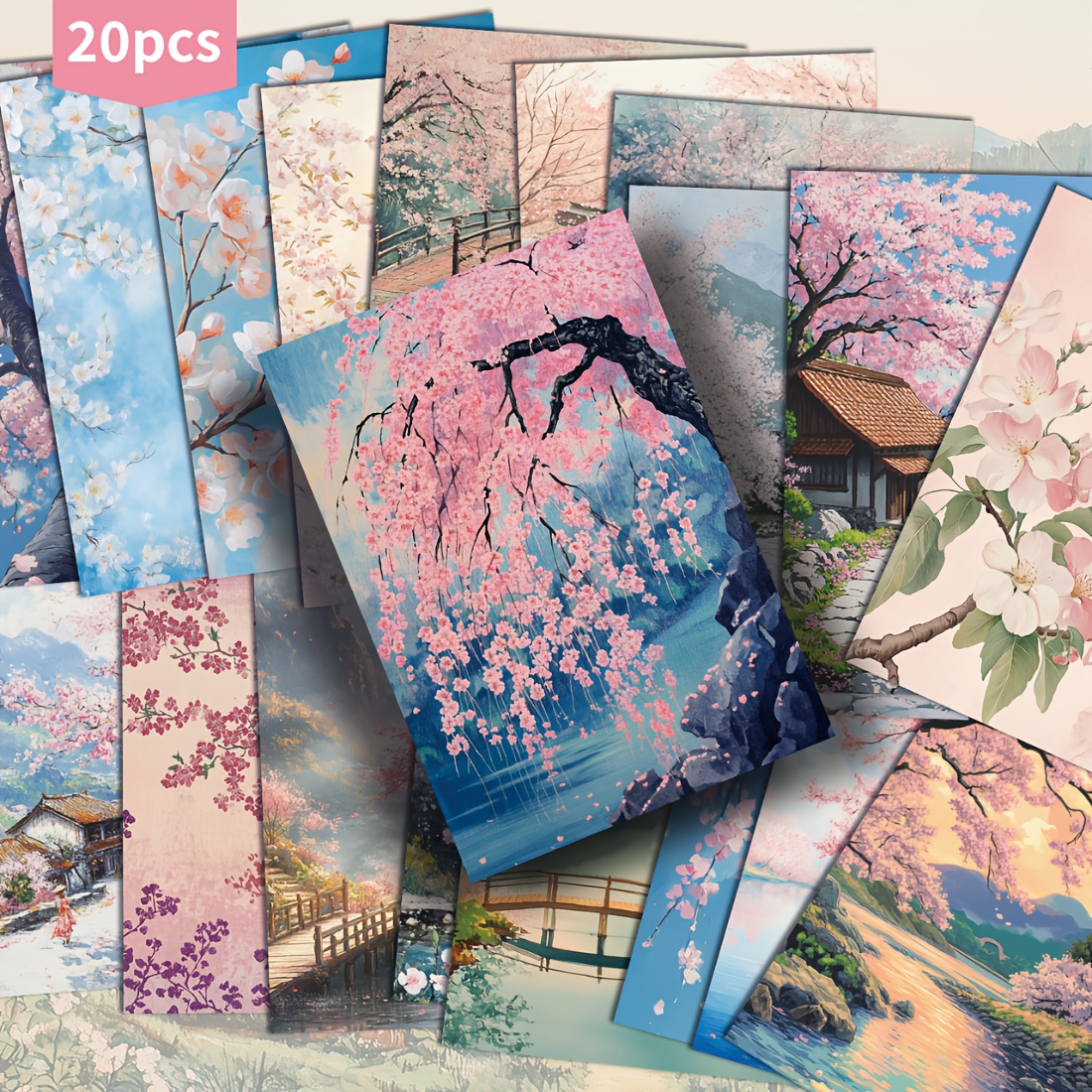 TEMU 20-pack Postcards - 4x6 Inches Sakura Junk Journal Paper, Classic Pinup Illustrations, Collectible Decorative Painting Cards For Scrapbooking &