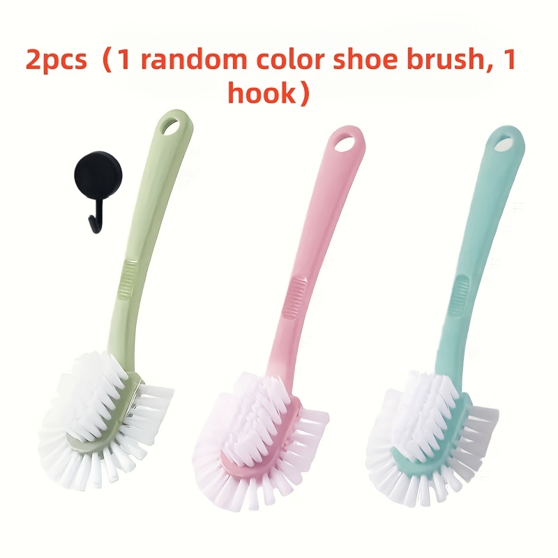 TEMU 2pcs Set (1pc Random Color Shoe Brush And 1pc Hook) For Cleaning Shoes, Portable Long-handled Sports Shoe Cleaning Brush, Equipped With Mixed