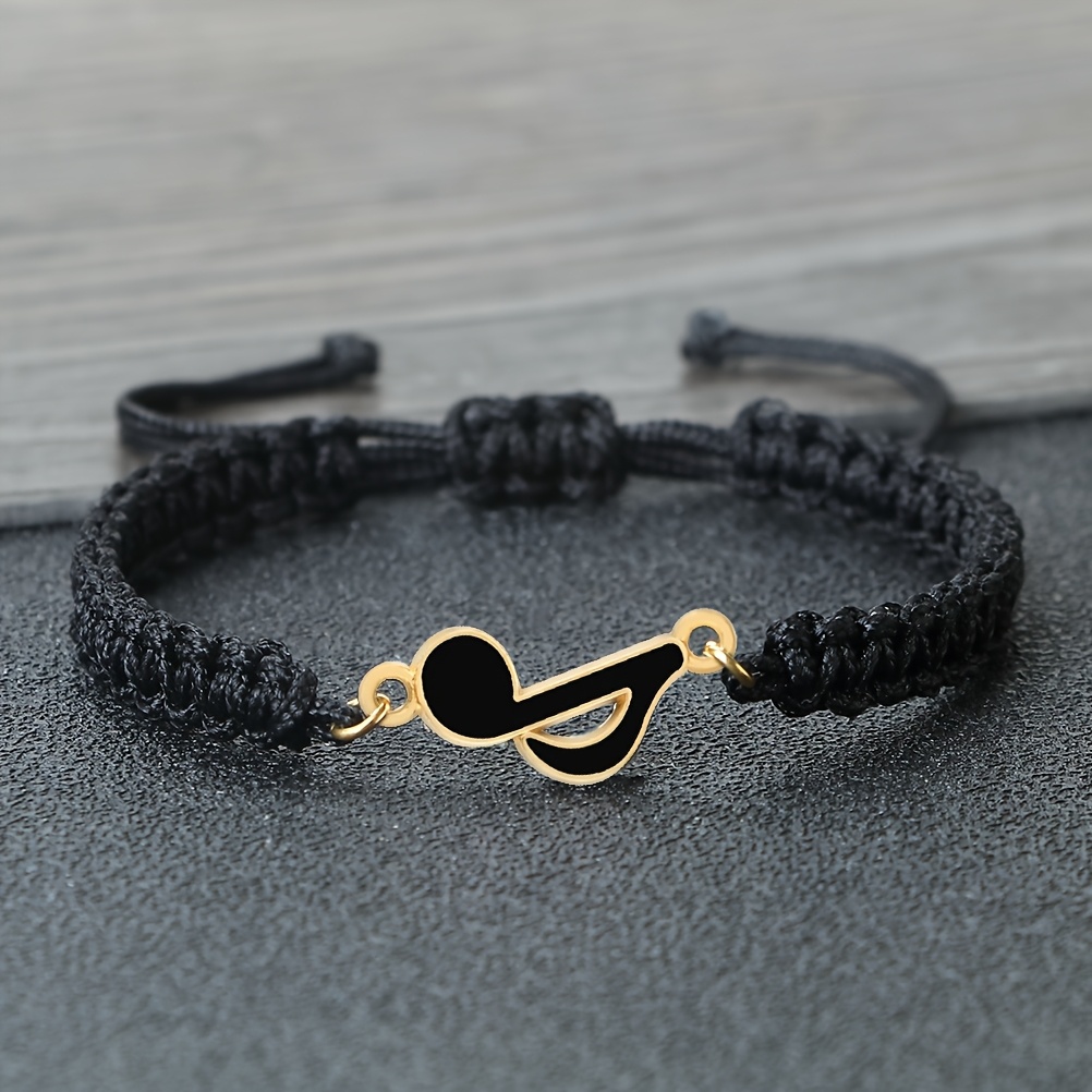 TEMU 1 pulsera elegante de nota musical negra con tejido de cuerda de nailon simple, clásica y versátil, ideal para uso diario, para adolescentes