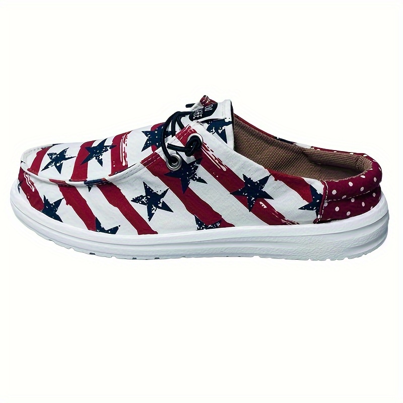 

Ladies New Summer Fashion Flat Canvas Shoes, Comfortable Stripes Star Shallow Pedal Casual Outdoor Slippers