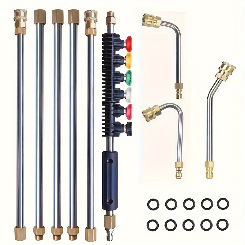 

9pcs, High Pressure Gasket Expansion Stick, Stainless Steel Gasket With 6 Nozzles, Washer Connection Curved Stick 1/4 Quick Connection 2800-4000psi