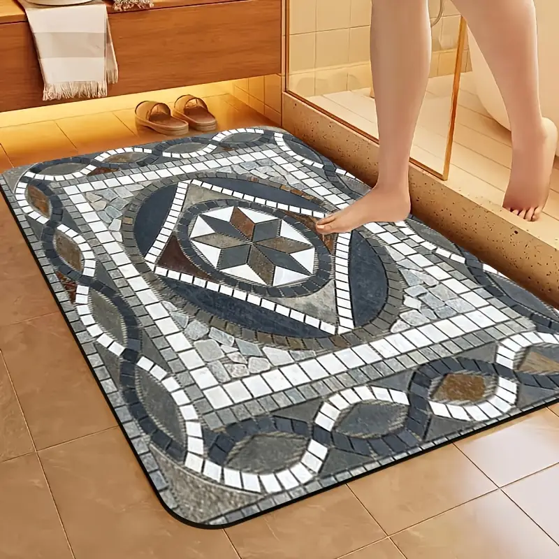 1pc diatomaceous earth bathroom non slip mat classic geometric pattern stone printed design quick drying non slip absorbent floor mat soft and comfortable suitable for bathrooms showers laundry rooms bedrooms door mats kitchen floor mats rv bathrooms Product details 0