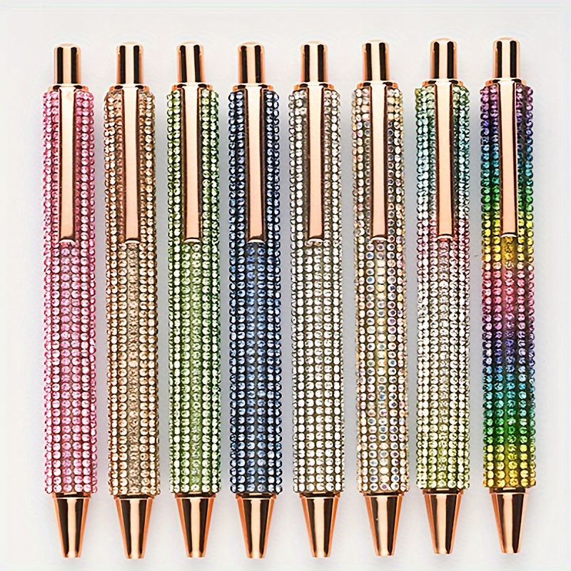 

5-pack Glittering Rhinestone Ballpoint Pens, Metal Material, Suitable For Ages 6 And Up