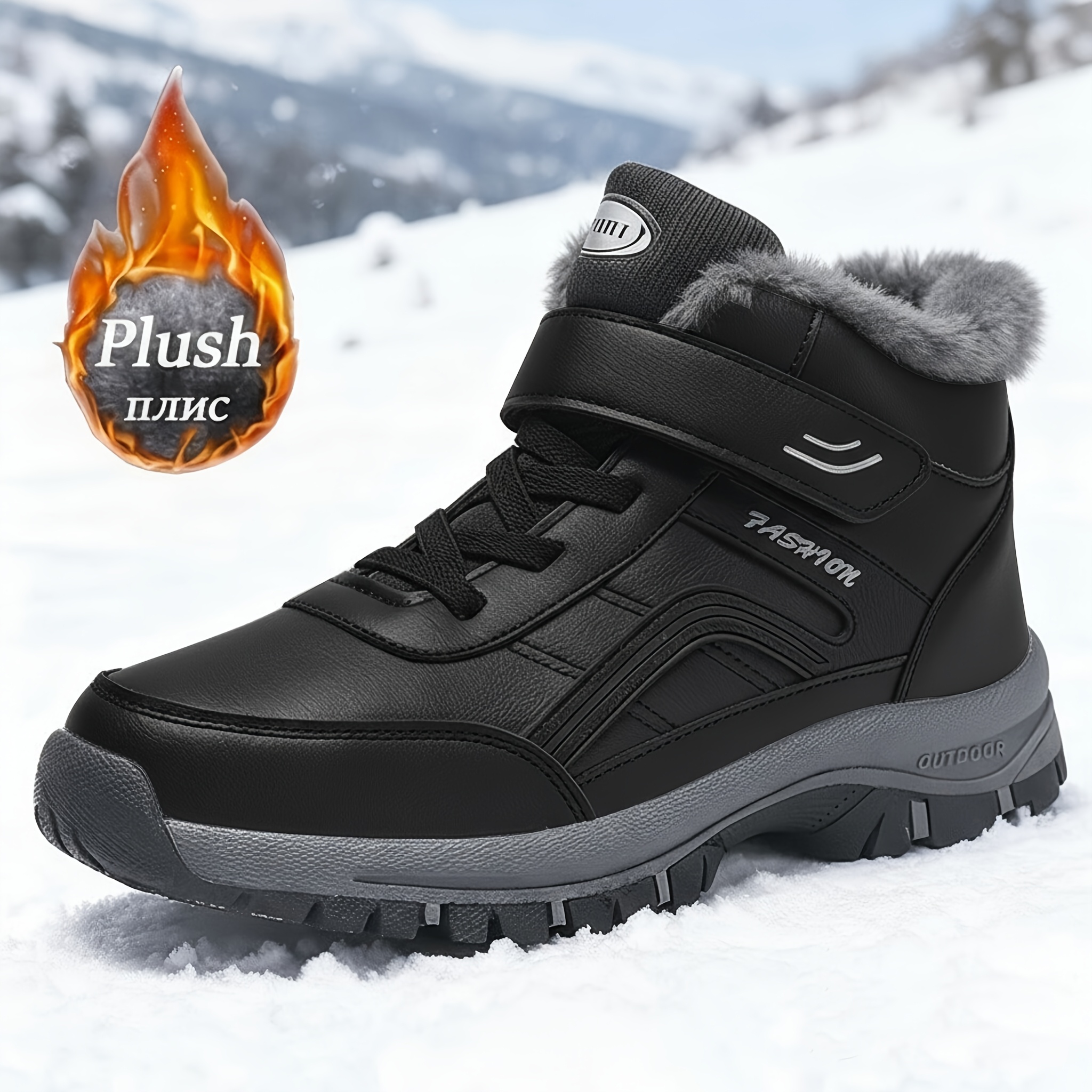 TEMU Men's Casual Snow Boots, Anti Slip, Windproof, High Quality High Top Lace Up Boots With Lining, Suitable For Outdoor Walking, Running, Hiking,