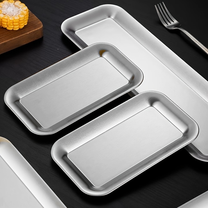 

1pc, Stainless Steel Thickened Square Plate, Rotisserie Plate, , Sushi Plate, , Pastry Plate, Rectangular Tray, Suitable For Family, Party, Restaurant And Other Multiple