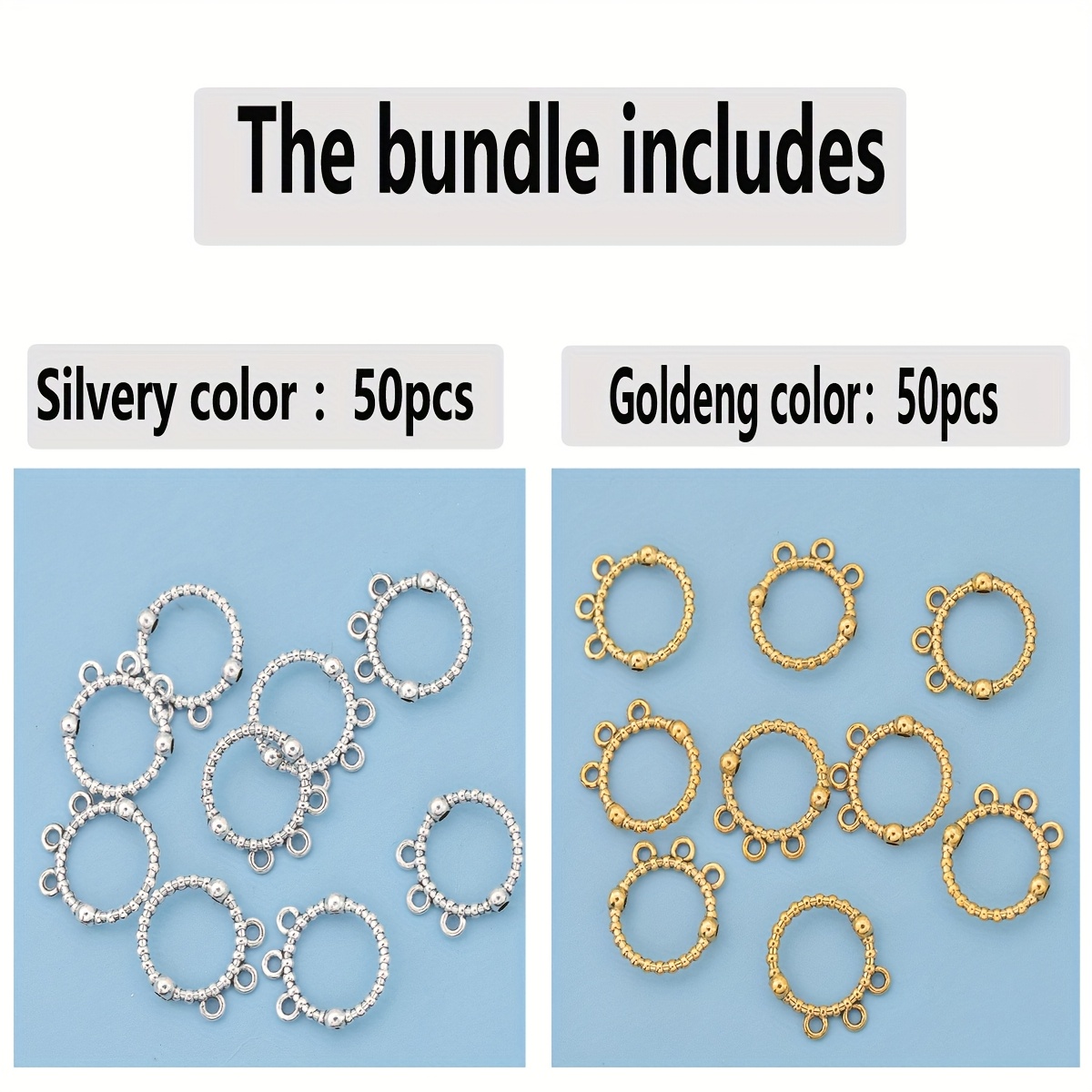 E-shop 100 Stück/50 Stück Dreiloch-Abstandshalter-Perlen, 14 mm runde lose Abstandshalter-Perlen mit geradem Loch, Zierperlen, Perlenkappen mit großem