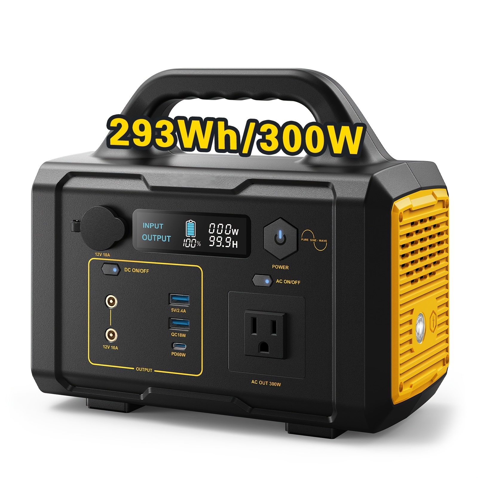 

300w Portable - 293wh Battery 7 Outputs, Including 300w Ac Outlets & 60w Pd, Usb, Led - For & Use