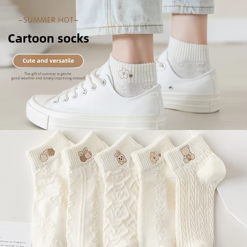 

5 Pairs Of Cartoon Pattern Ladies Short Socks Comfortable And Breathable Fashion Ladies Short Socks Girls Socks Cute Socks