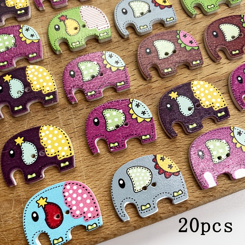 Wooden Elephant Buttons For Crafts - Mixed Color 2-hole Painted Wood Sewing Craft Buttons - Diy Scrapbooking Accessories - Animal Buttons For Crafting Projects