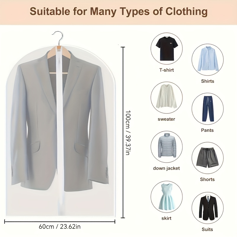 6pcs Set of Dust-proof Transparent Garment Bags, 60x100cm Semi-transparent Suit Bags with Full-length Zippers, for Wardrobe Clothing Storage and Travel