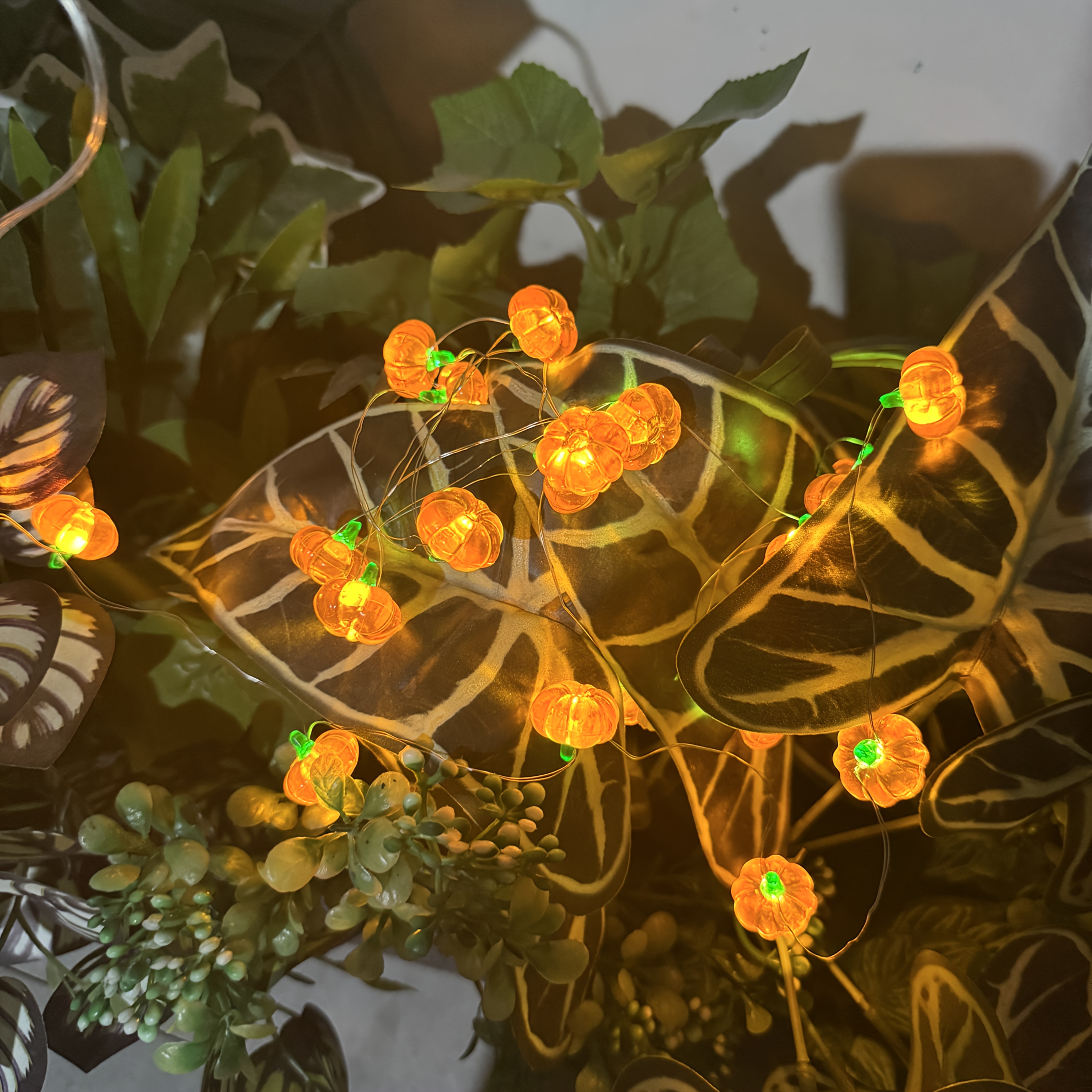 Image of 1 Led 3d Pumpkin Shaped Wire String Light, Season Halloween Thanksgiving Party Decorative String Lights, Indoor Home Decoration, Battery Powered Battery Not Included
