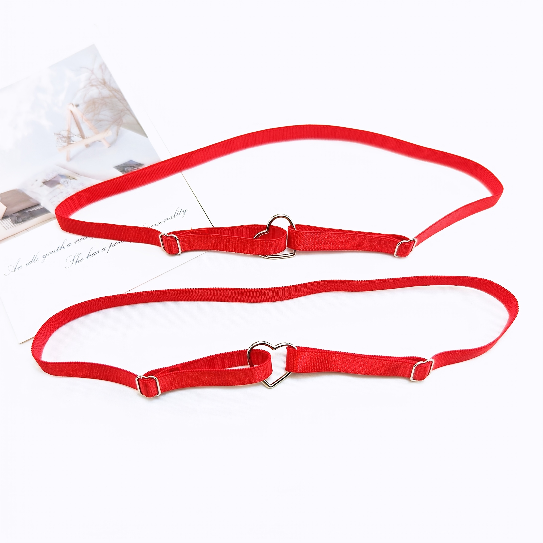 2 Adjustable Punk-style Red Elastic Garters With Heart-shaped Charms - Versatile Accessories Suitable For Parties, Weddings, Casual , And More.