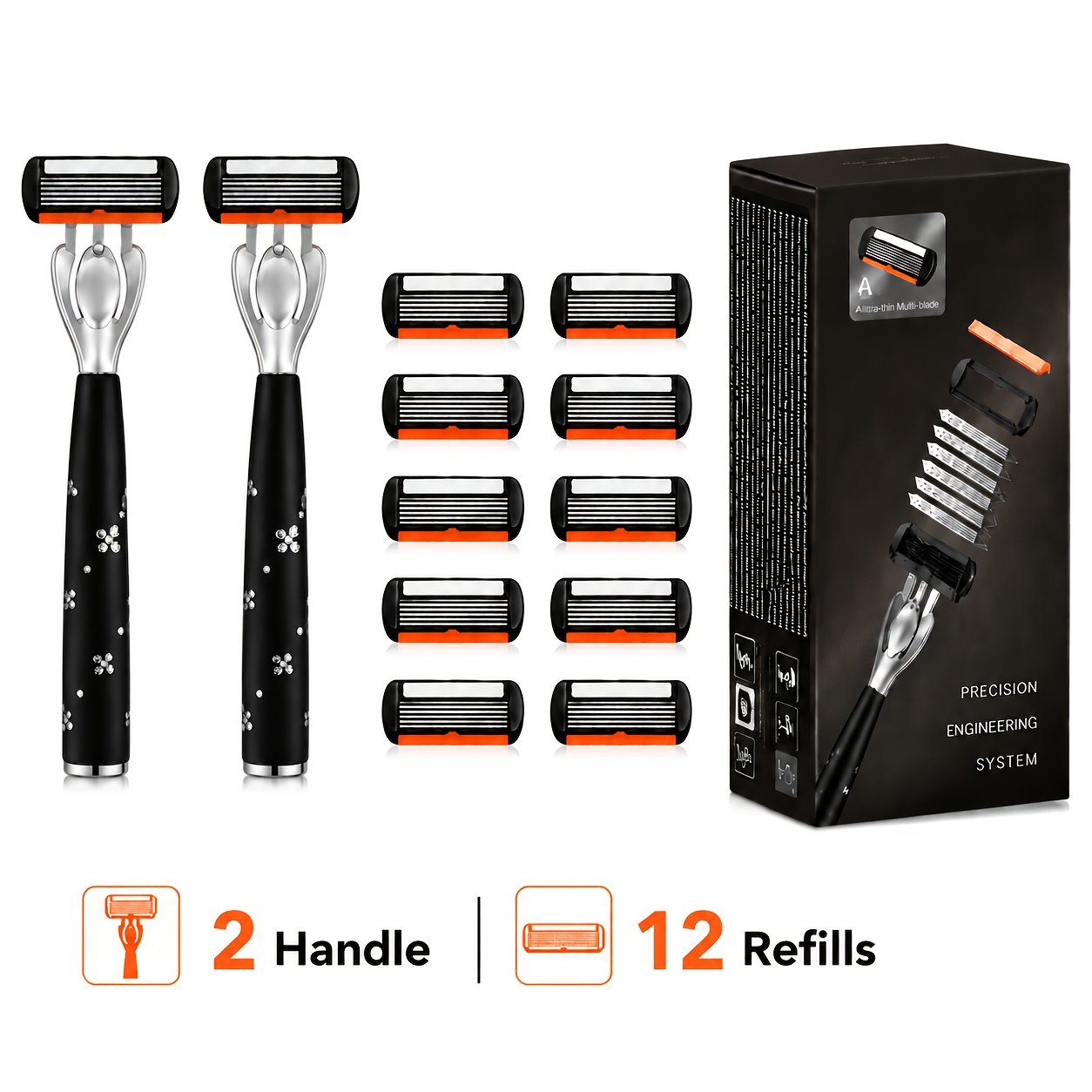 TEMU High-quality Handle With -shaped Bright, Comes In A Gift Box. 6-layer Razor Includes 2 Razor Handles And 12 Replacement , Providing A Smooth