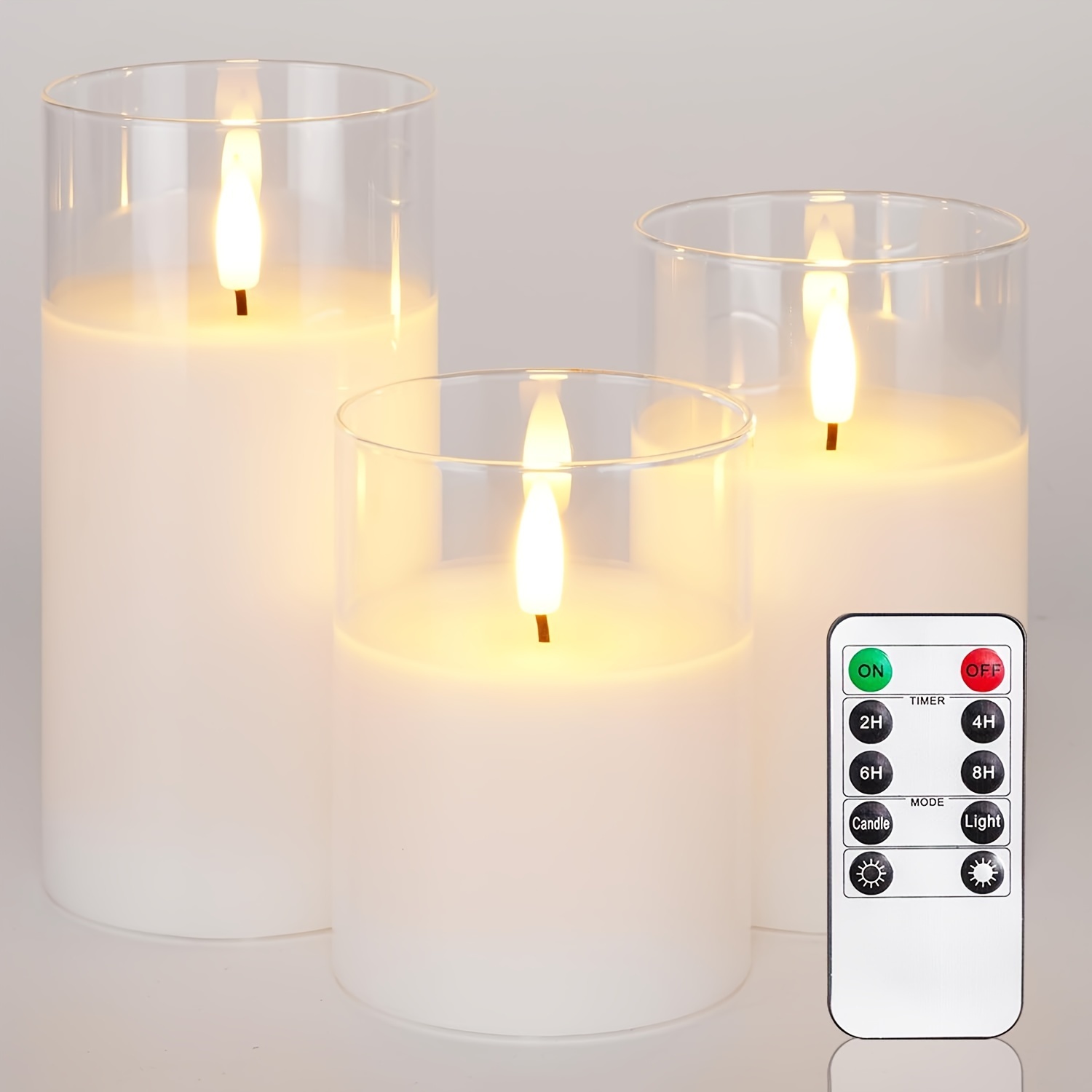 

3pcs Glass Flameless Candles, Pure White Wax Battery Operated Candles, Led Pillar Candles With Remote Control And Timers, D3 H4 5" 6", Home Holidays Party Decor