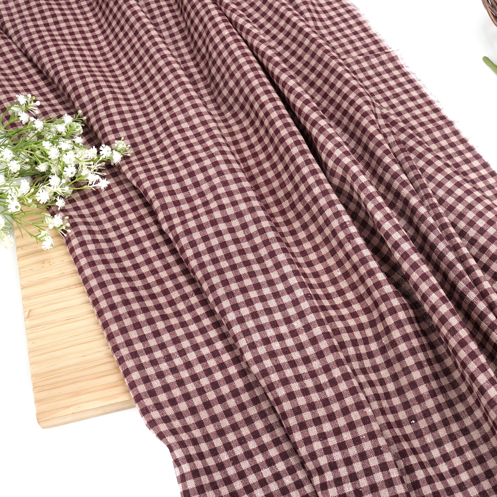 TEMU 1pc Linen Blend Fabric Floral Printed Decorative Fabric For Projects And Tablecloth Making Color Grid