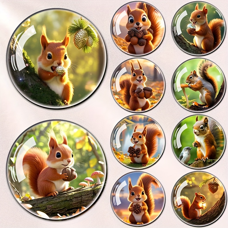 TEMU 10pcs Cute Squirrel Large 3d Relief Glass Fridge Magnets, Personalized Fridge Stickers For Kitchen, Office And Home Decor, Whiteboard Storage