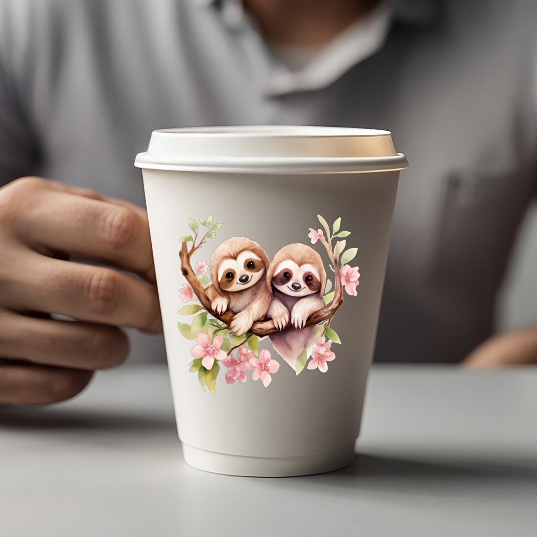

8pcs Cute Sloth Uv Dtf Cup Wrap Transfer Stickers For Glass, Ceramics, Plastic, Uv Dtf Transfer Waterproof Sticker Glass Cups Furniture Craft Wood Hard Object Diy Crafts Stickers