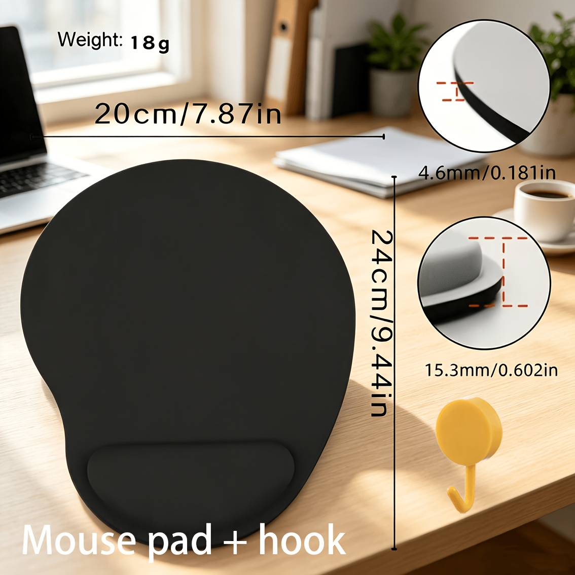 TEMU 2pcs Hot Wrist Support Mouse Pad (mouse Pad And Hook) - Mouse Pad/lightweight Sponge Wrist Rest - Non-slip And Wear-resistant/skin-friendly