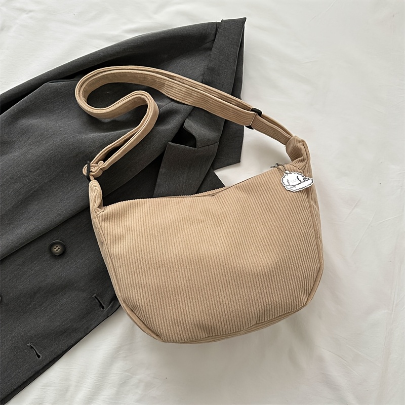 Women's Corduroy Solid Color Shoulder Bag, Fashionable Easy Crossbody Bag, Corduroy Lazy Style Shoulder Bag