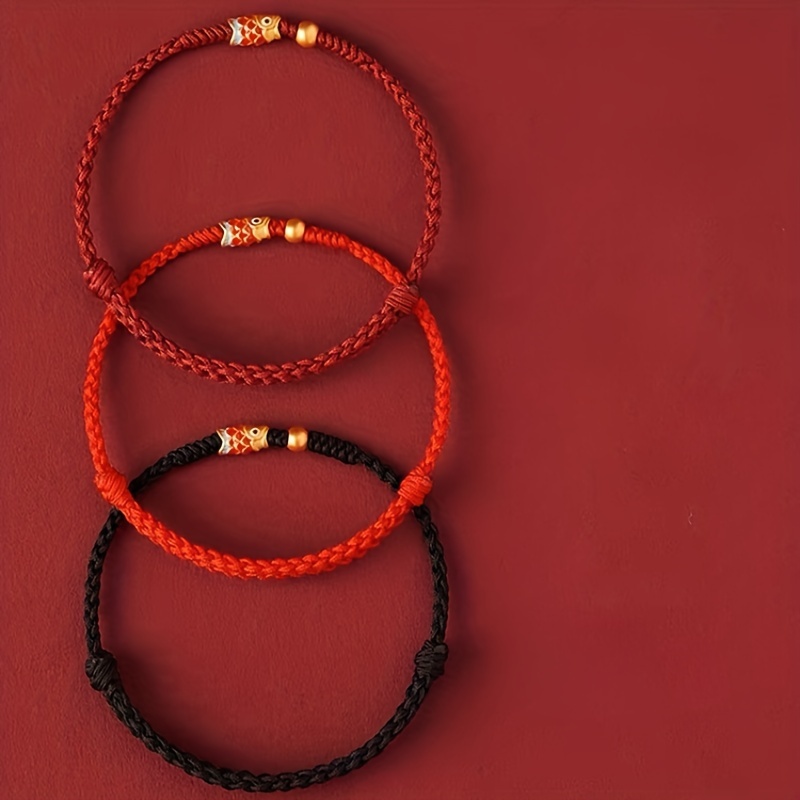 

1pc Bracelet en Corde Rouge de l'Année du Koi pour Hommes et Femmes, Corde à Main Tressée, Corde à Main Porte-