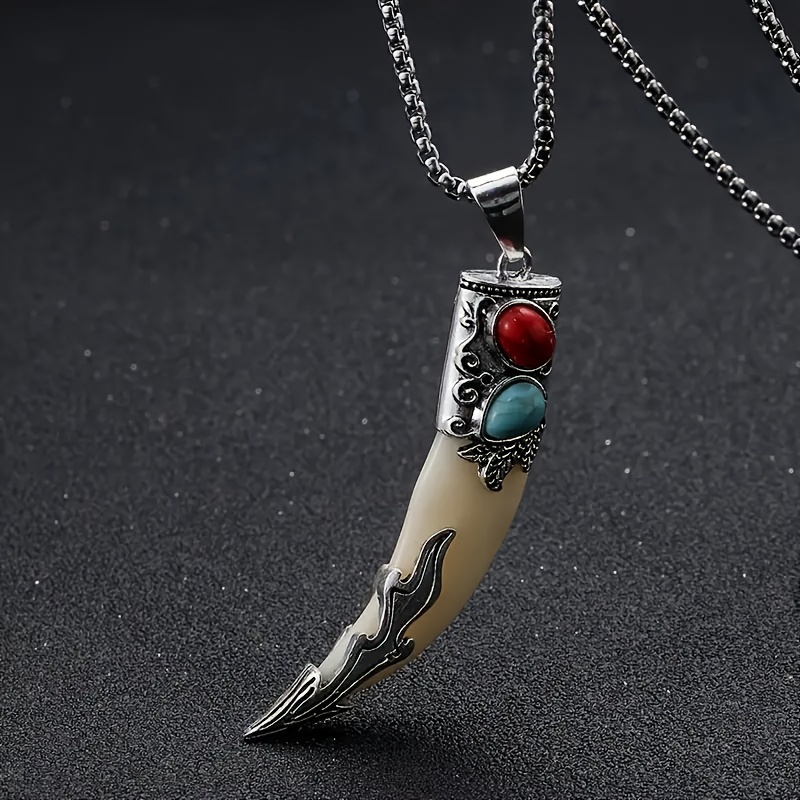 

1pc Wolf Fang Shaped Pendant Necklace, Retro Bohemian Style, Creative Gift For Family And Friends