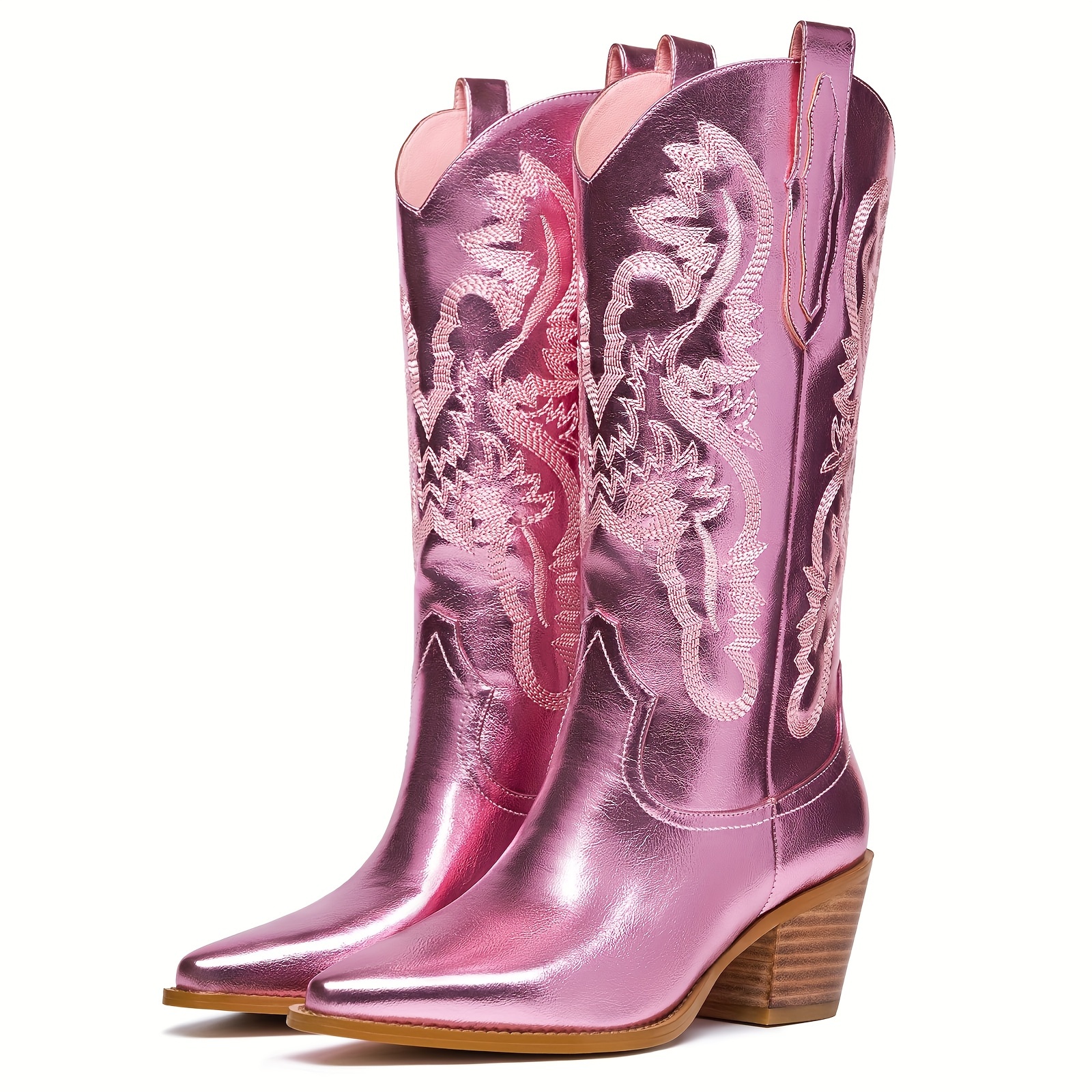 

Women's Cowboy Boots, Embroidered Cowgirl Boots, Western Boots, Pointed Toe Block Heel Pull-on Boots