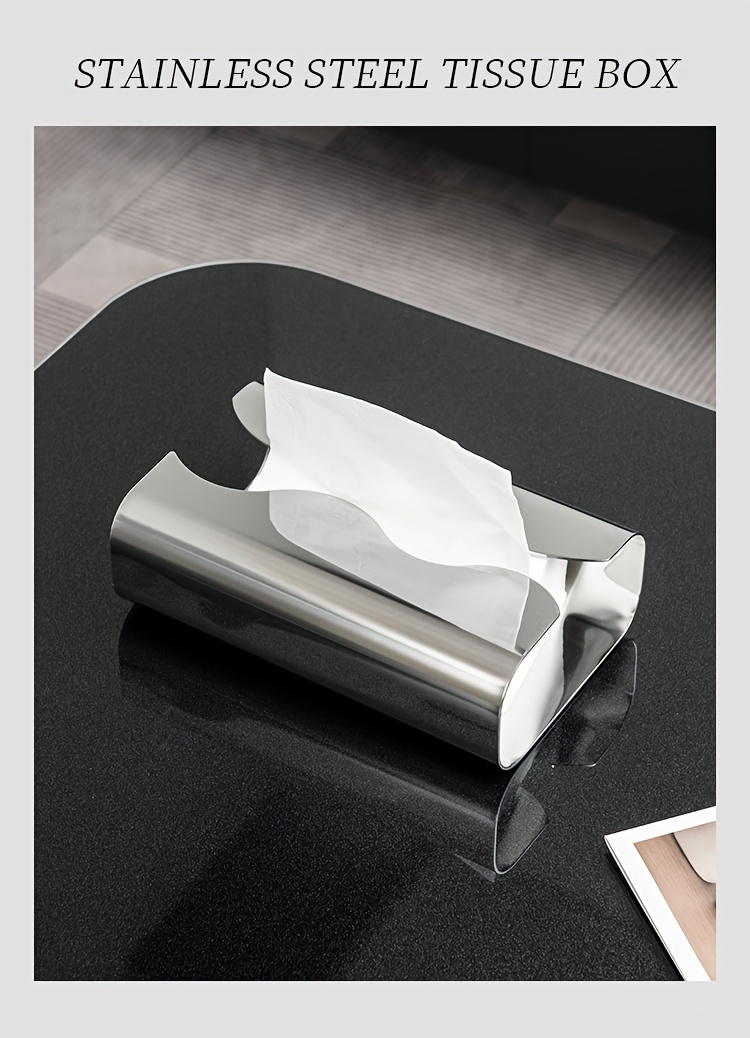 1pc 2pcsstainless steel tissue box napkin box face towel box polished     ideal for bathroom lounge living room   office use stylish design elegant metal texture   rectangular facial tissue holder Product details 0