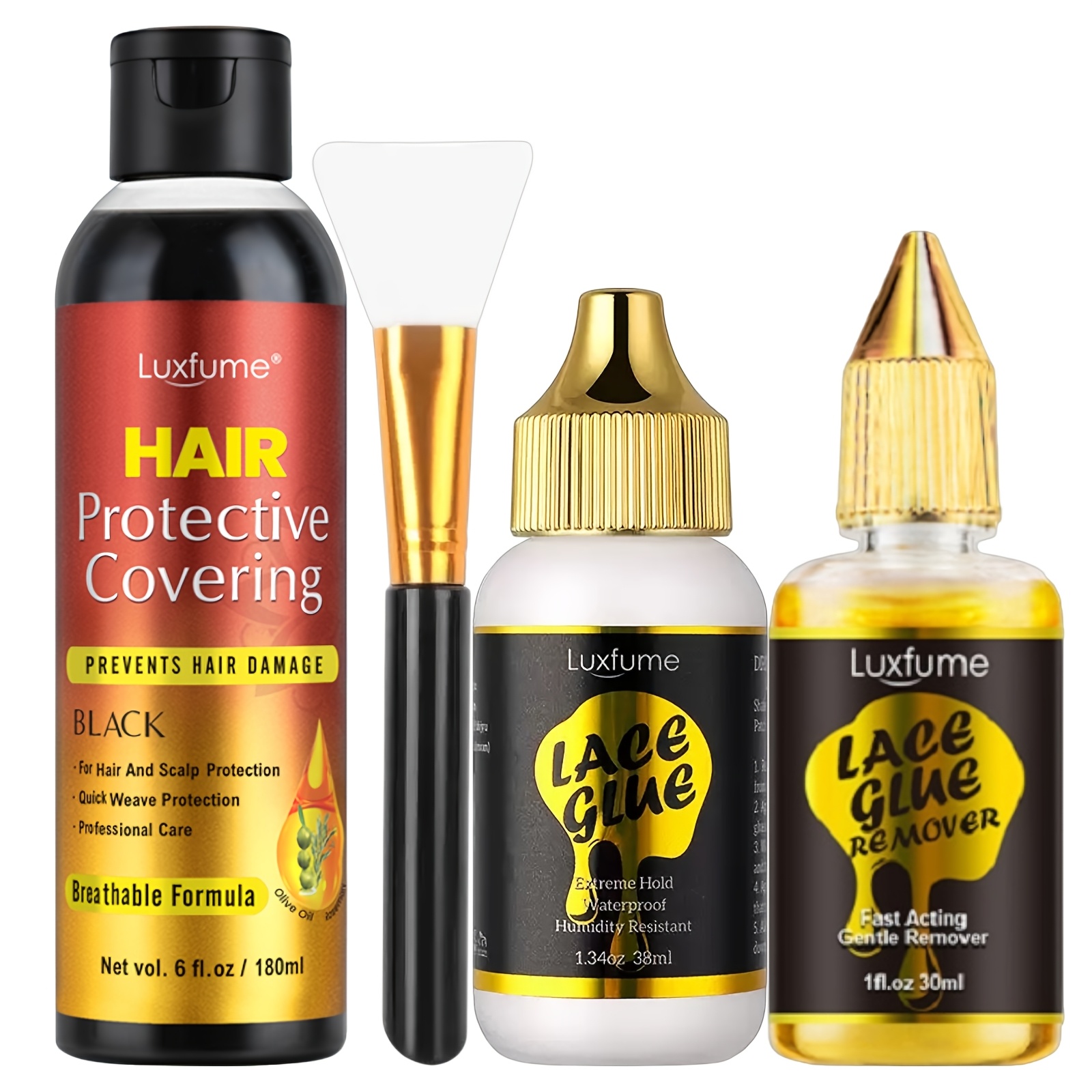 Luxfume Zero-irritation Wig Glue Full Kit (4 Items): Waterproof Adhesive + + Brush + Remover -lightweight, No Damage, No Residue, Safe For -premium Wig Glue Kit