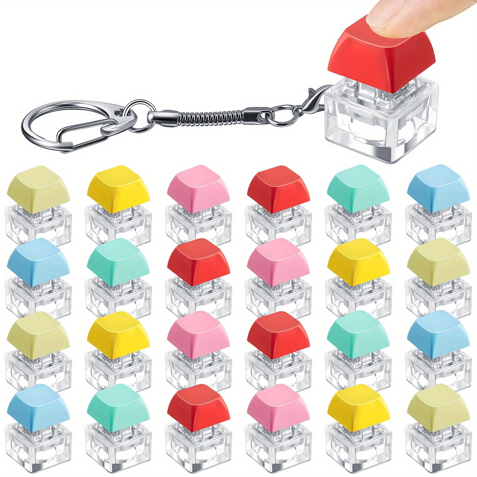24-Pack Keyboard Fidget Toy Keychains - Mini Clicker Stress Reliever Toys For Office, Kids, Gifts