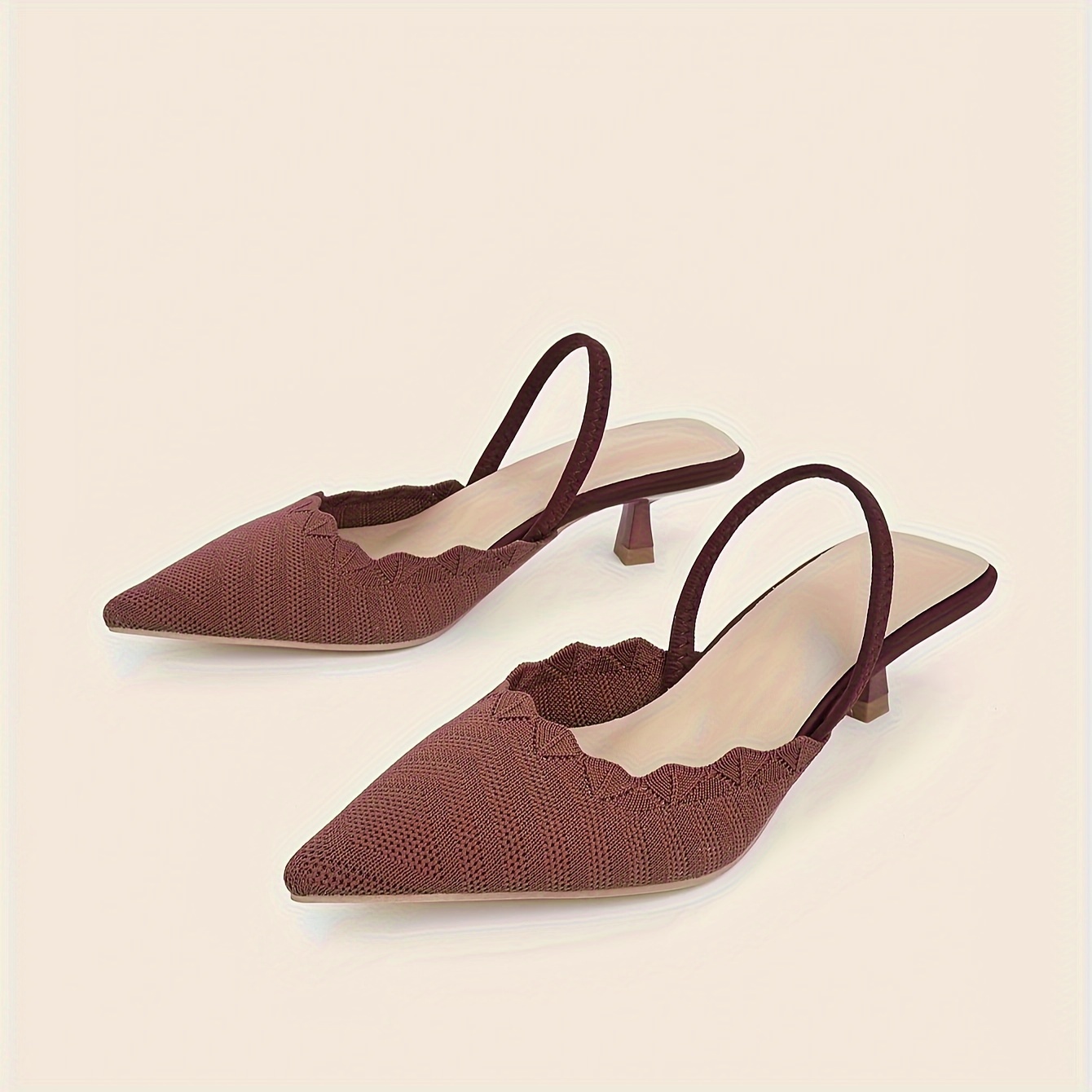 Women's New Style Pointed-Toe Shallow Mouth Sandals, Breathable Fairy-Style Woven Shoes with Kitten Heels, Comfortable Open-Back Flat Shoes for Summer, Women Shoes