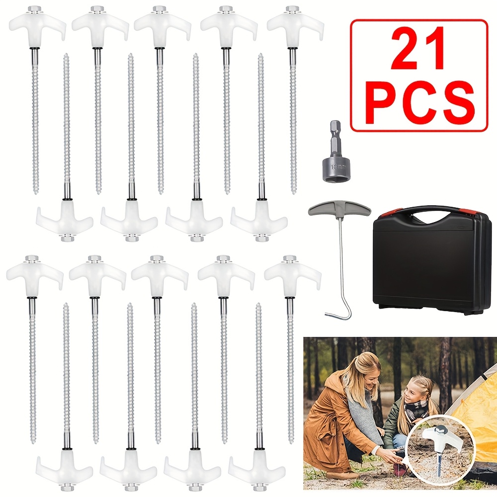 Image of 21 Heavy-duty Tent Ground Nails With Threads, Outdoor Camping Tent Sunshade Fixing Nails, With Hexagonal Head Driver And Luggage Compartment, Suitable For Christmas And Thanksgiving