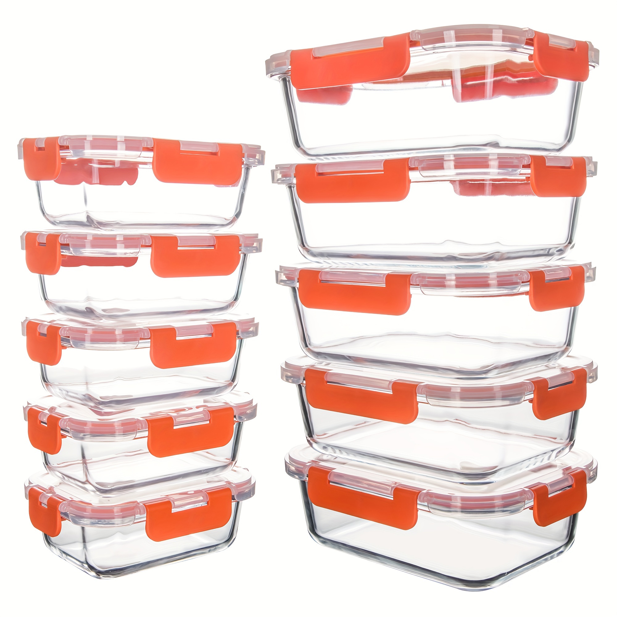 

10 Pack Glass Containers For Food Storage With Lids, Glass Meal Prep Containers For Kitchen, Home Use, Orange/mint/pink