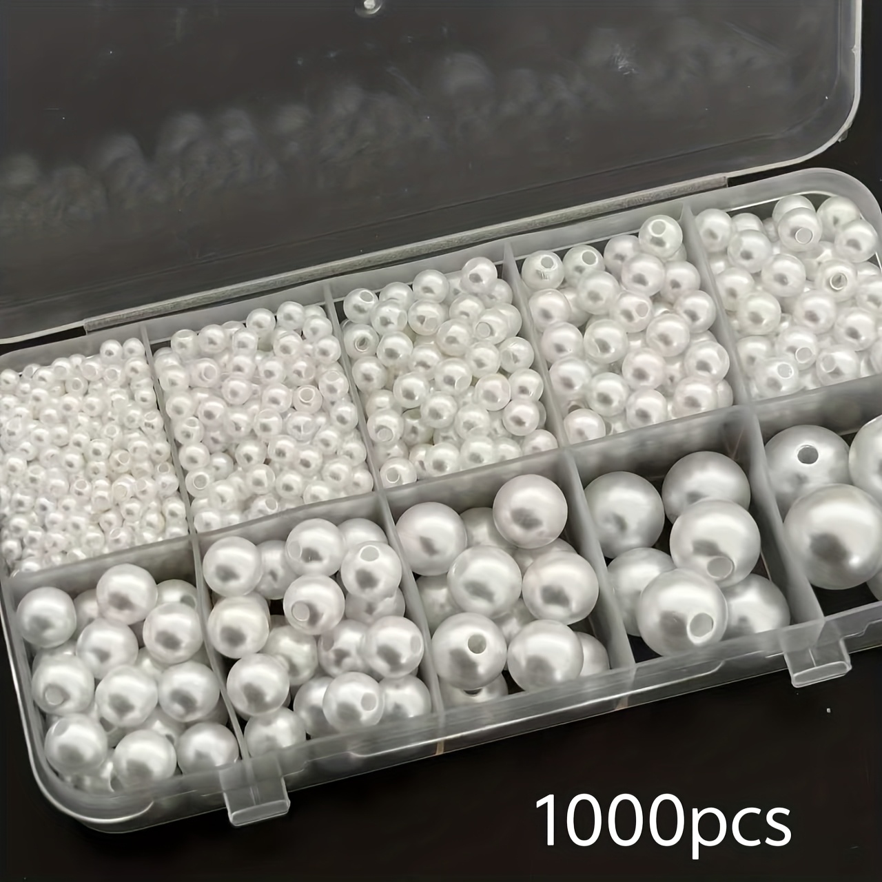TEMU 1000pcs 3-20mm Acrylic 10-compartment Box. Round Beads For Jewelry Making, White And Beige Beaded Accessories, Jewelry Craft Supplies. Beading
