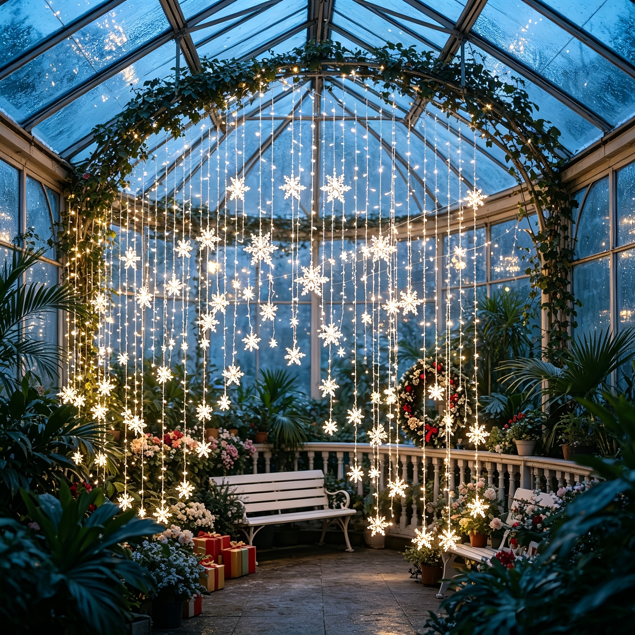 TEMU 110led Snowflake Curtain String Lights, Usb Outdoor Fairy Lights, 8 Lighting , Romantic Cozy Atmosphere, Suitable For Christmas, Wedding, Party,