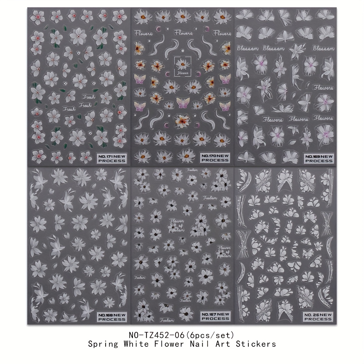 6 Sheets Flower Thin And Tough Nail Sticker Flower And Grass Nail Self Adhesive Decoration Tool Nail Decoration Additions