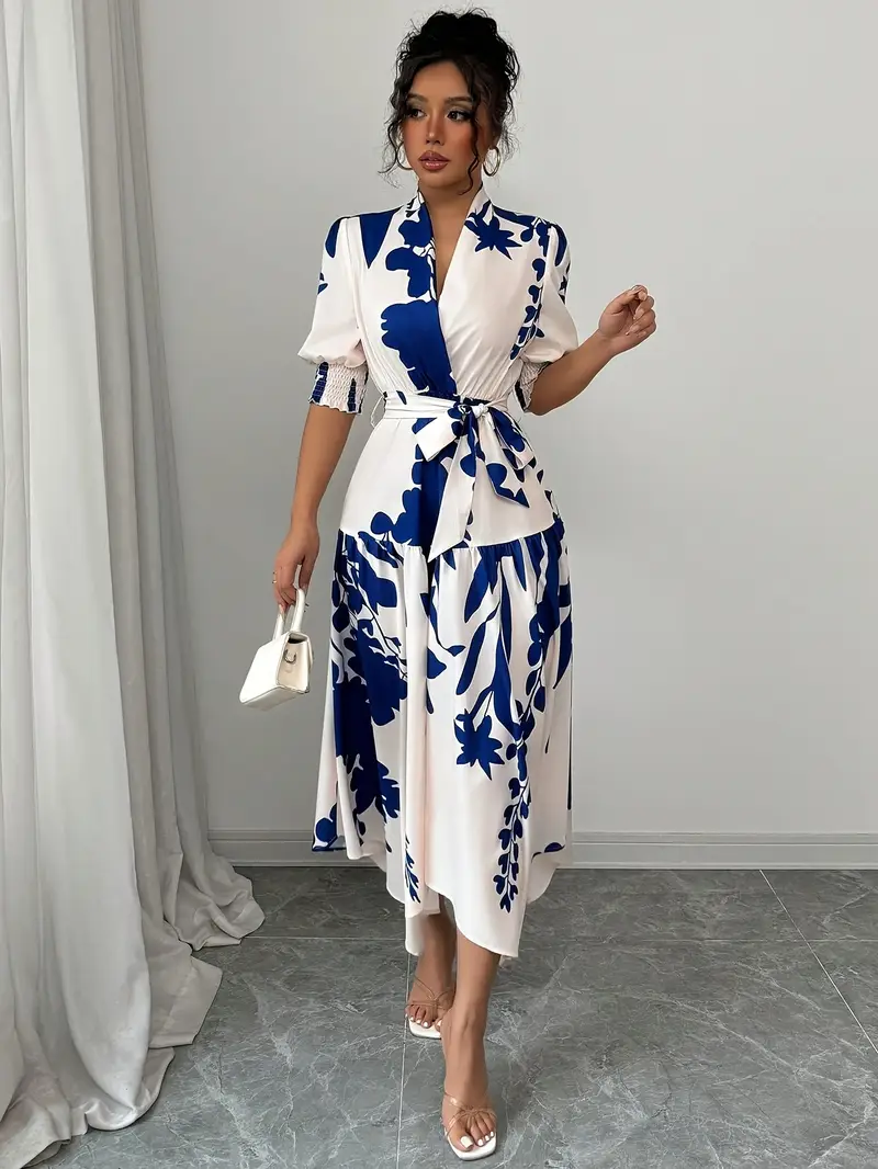 womens elegant floral print wrap dress v neck cross detail - Temu Mexico womens elegant floral print wrap dress v neck cross detail - Temu Mexico