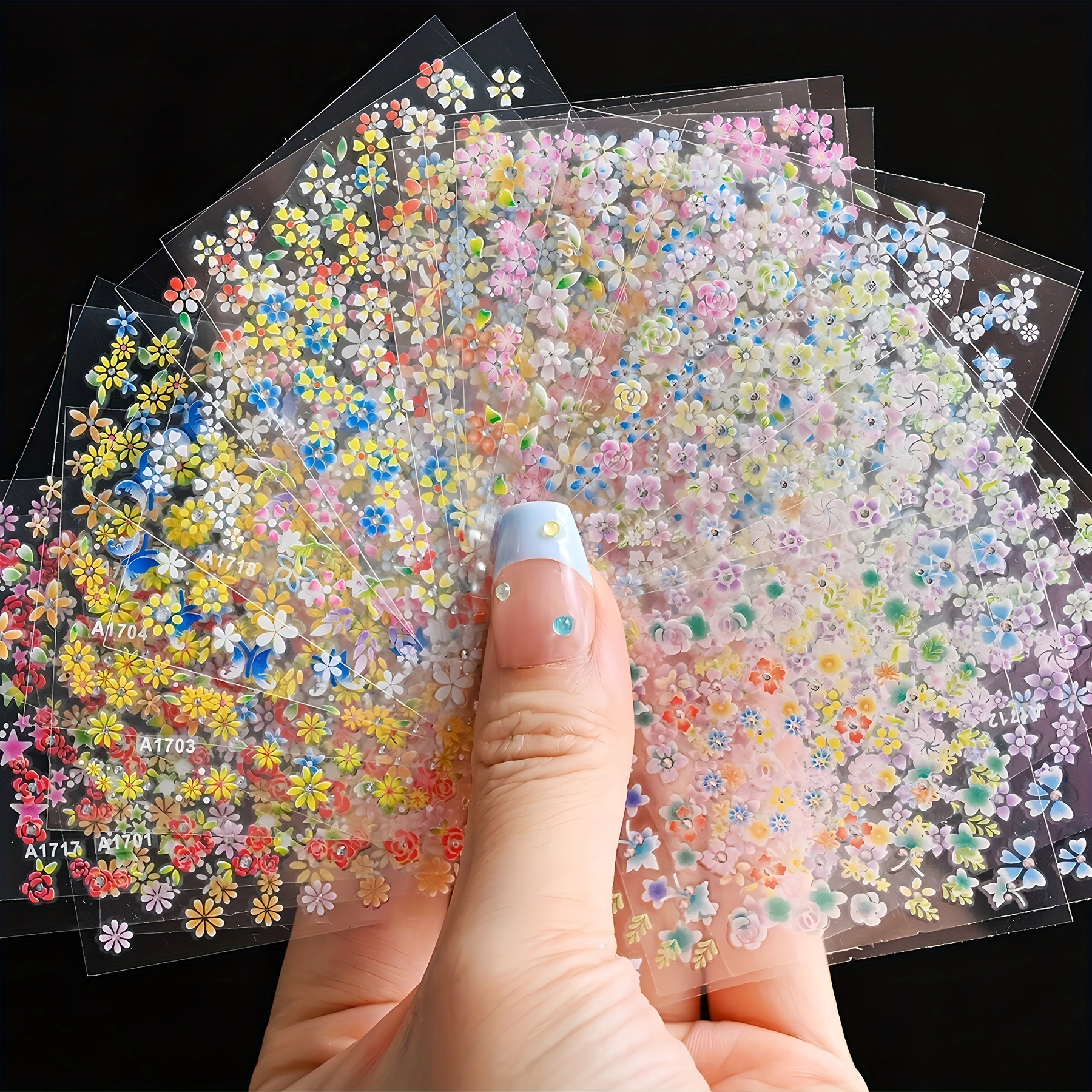 

30-pack 3d Holographic Flower Nail Art Stickers, Shimmery Glitter Floral Design Self-adhesive Decals, Single-use Plastic Nail Embellishments For Diy Manicure - Unscented, Irregular Supernatural Theme