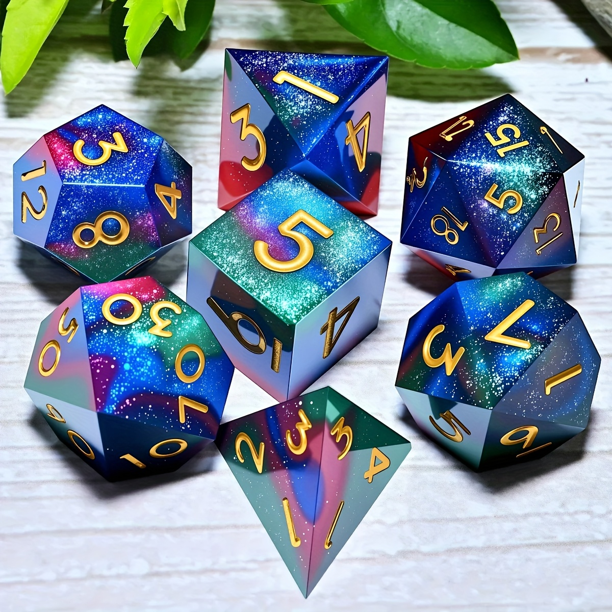 TEMU 7pcs Dnd Resin Dice Set - Complete Polyhedral Dice Collection With D4, D6, D8, D10, D12, D20 & D% - Numbered Sides, Vibrant Colors & Glossy For