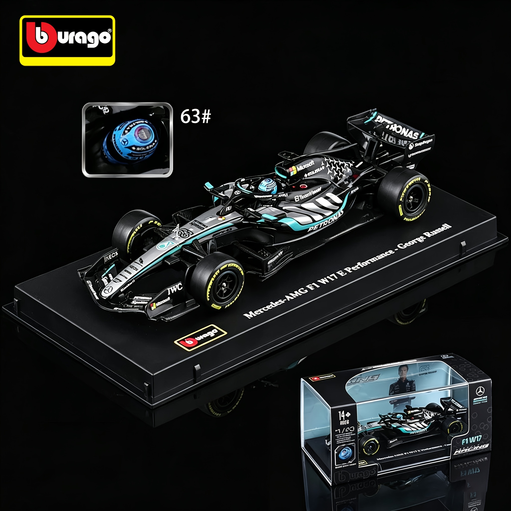 TEMU Bburago 1:43 2026 Mercedes W17 Static Simulation Diecast Alloy Model Acrylic Box Including And 's Helmet