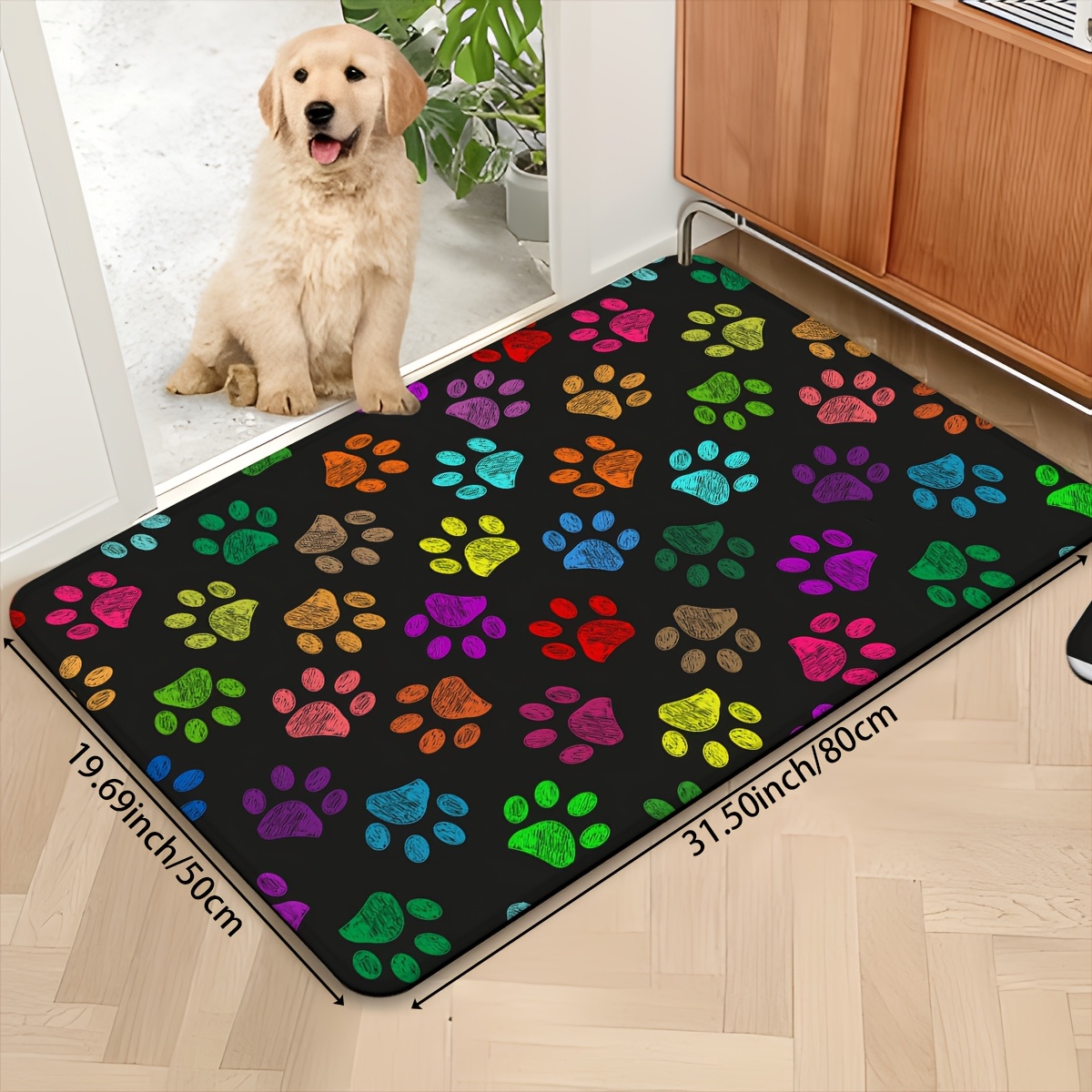 TEMU 1pc Tapis pour Animaux Créatif à de Pattes Colorées, Antidécollant et Absorbable – Lavage en Machine - Protège-Litière Doux avec Fond -Glisse.