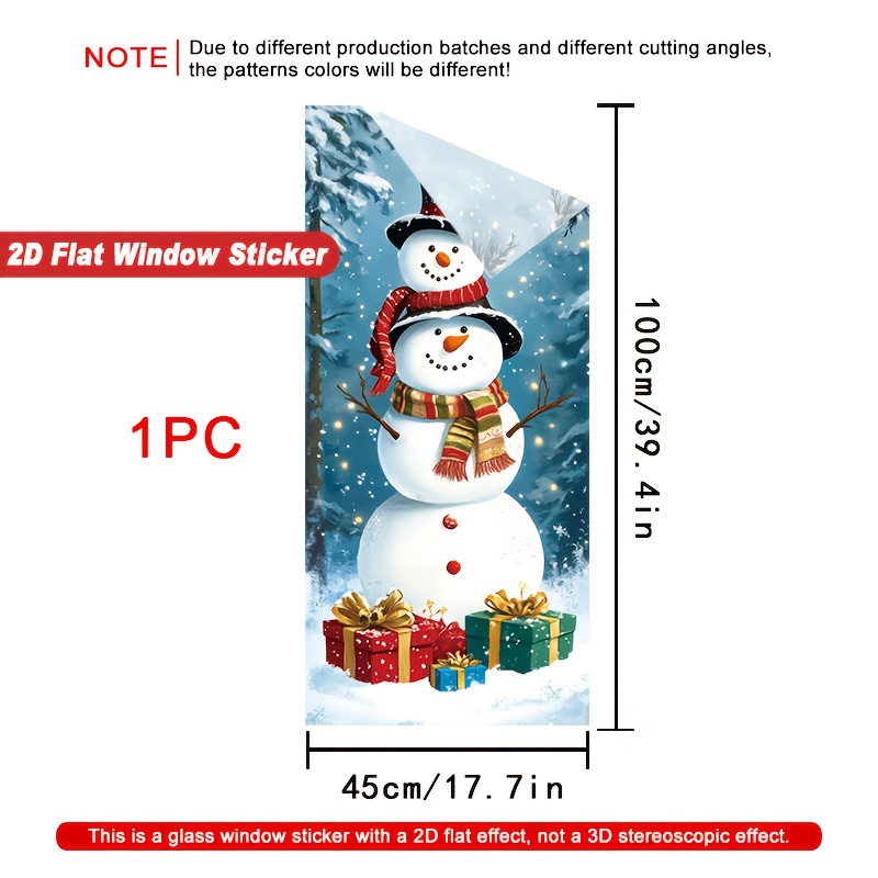 TEMU 2d Flat - 2d Flat - 1pc Of A 2d Flat Window Decal For Christmas Featuring A Detailed Design Of A Snowman With Scarves And Gifts. Made From Pvc,