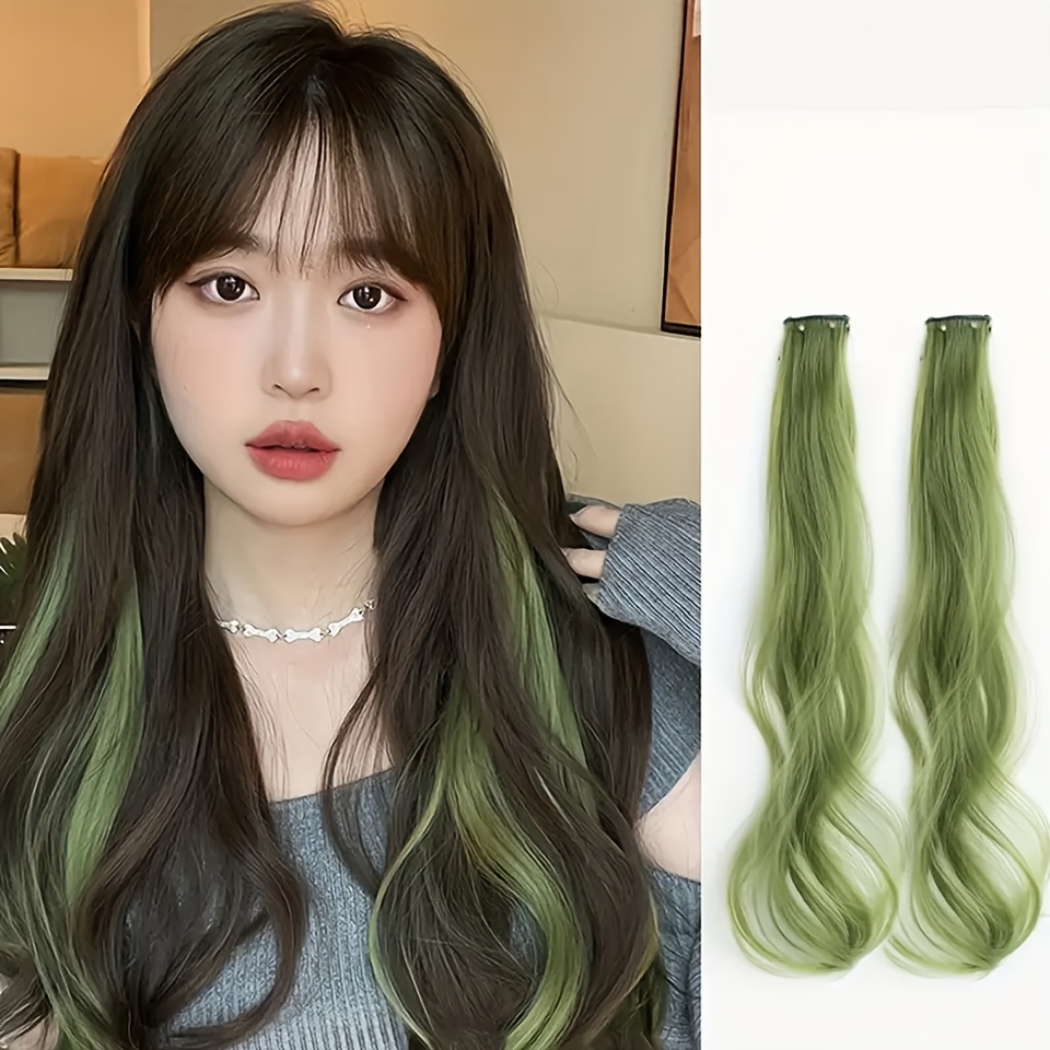 TEMU 20 Inch Long Wavy Curly Synthetic Hair Extensions Clip In Hair Pieces For Women Girls Party Highlight Colorful Hair Clips For Halloween Costume