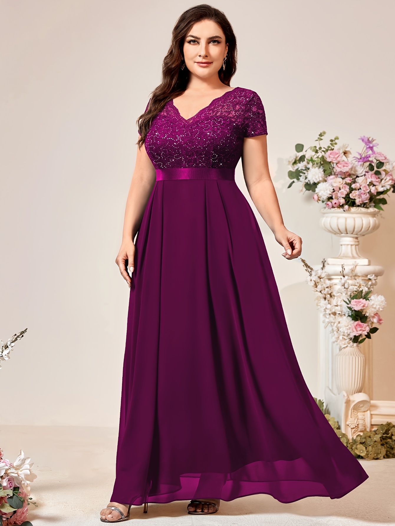 dark brown mother of the bride dresses Dress A Line V Neck 3/4 Illusion Sleeves Appliqued Chiffon Floor Length Mother Of The Bride Color:Pine girls Black Pants Gray Dress cap sleeves