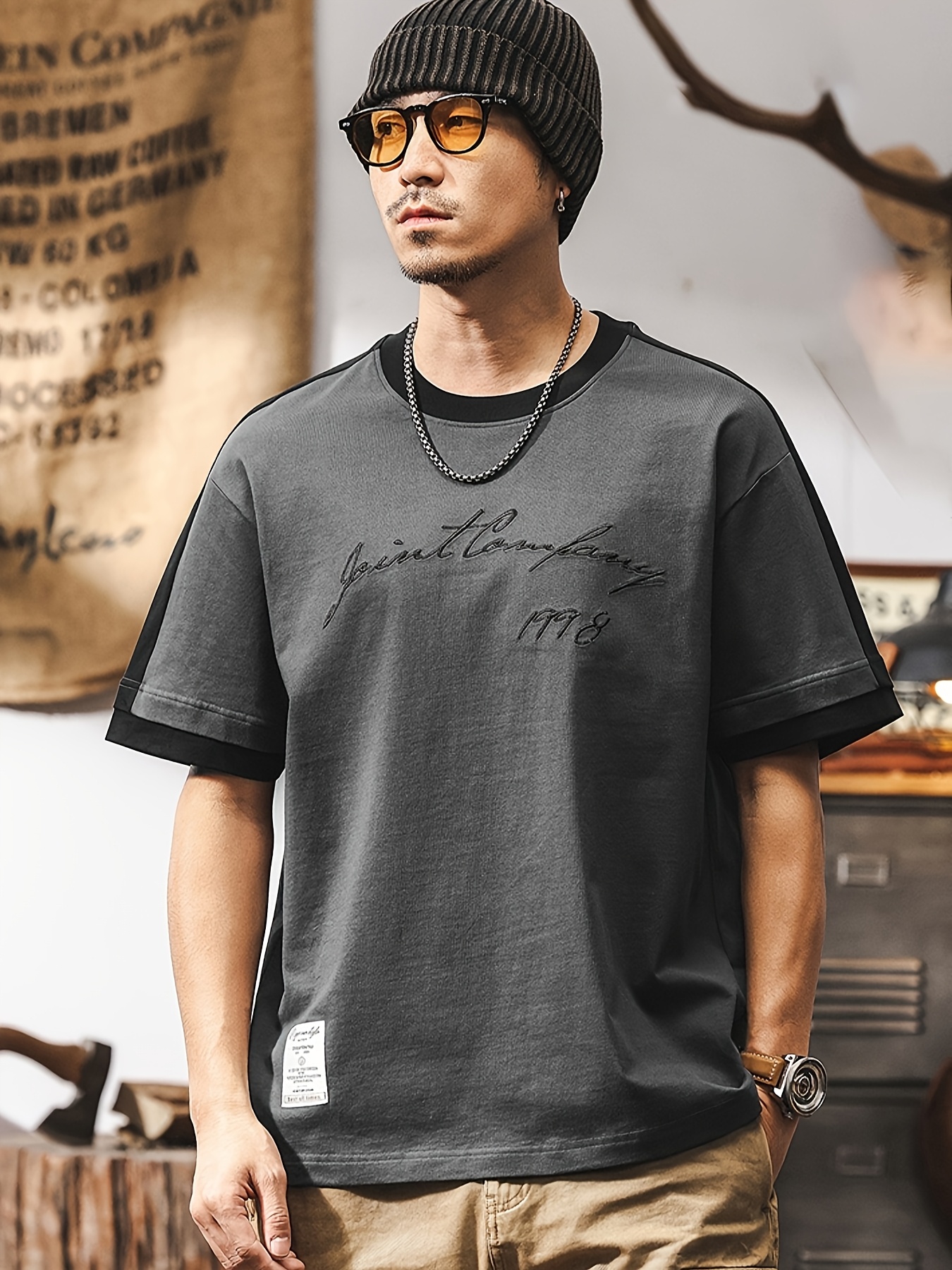 Camiseta De Manga Corta Para Hombre Con Diseño De Bloques De Color - Corte Regular, Estilo Casual