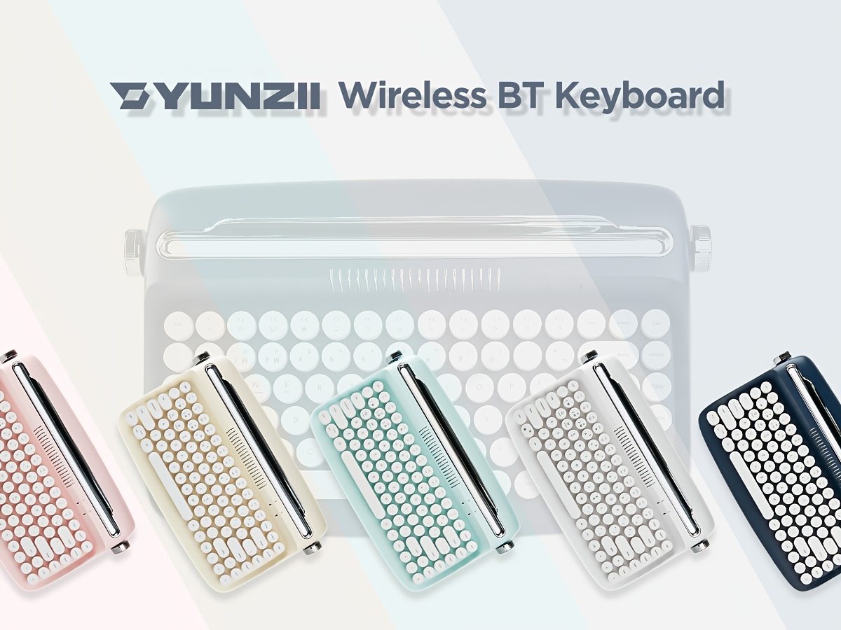 1pc retro wireless bt aesthetic keyboard ergonomic round multi device hotkeys media keys with adjustable stand non rechargeable aaa battery for 36 operating voltage details 0